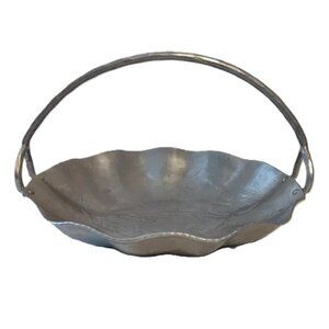 Vintage Hand Forged Everlast Metal Serving Bowl Tray Embossed Pine Cone Handle